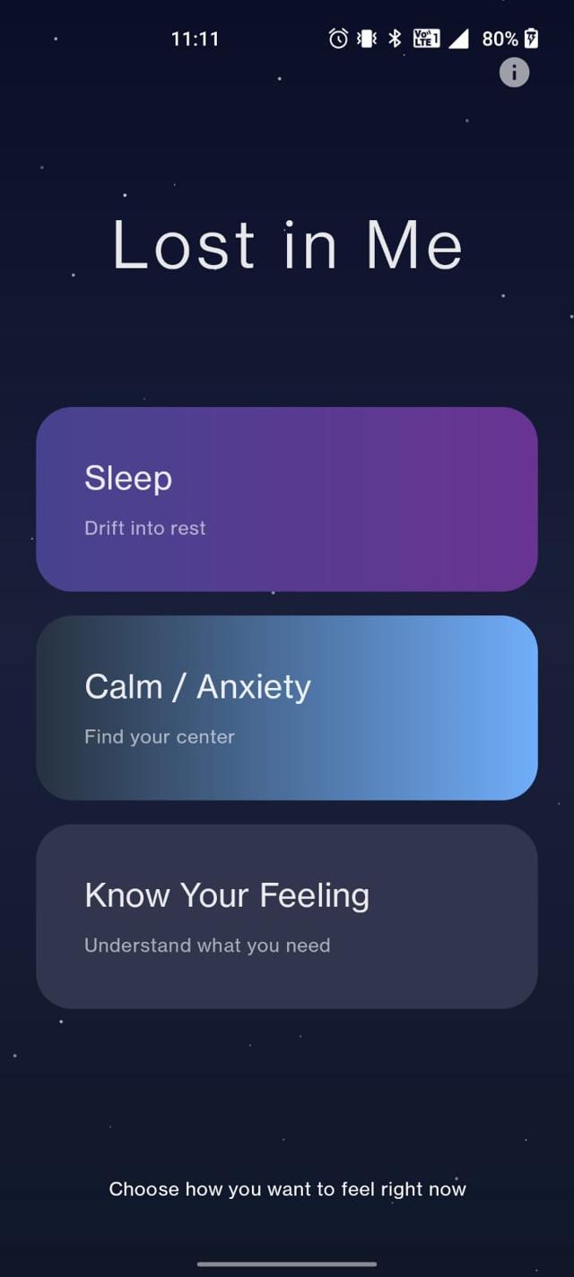 Home screen with mood categories