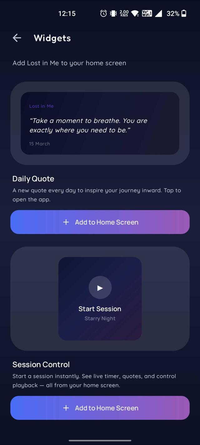 Home screen widgets for quotes and sessions